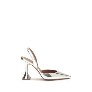 Amina Muaddi Silver Calf Leather Bos Taurus High Heel Women's Pumps